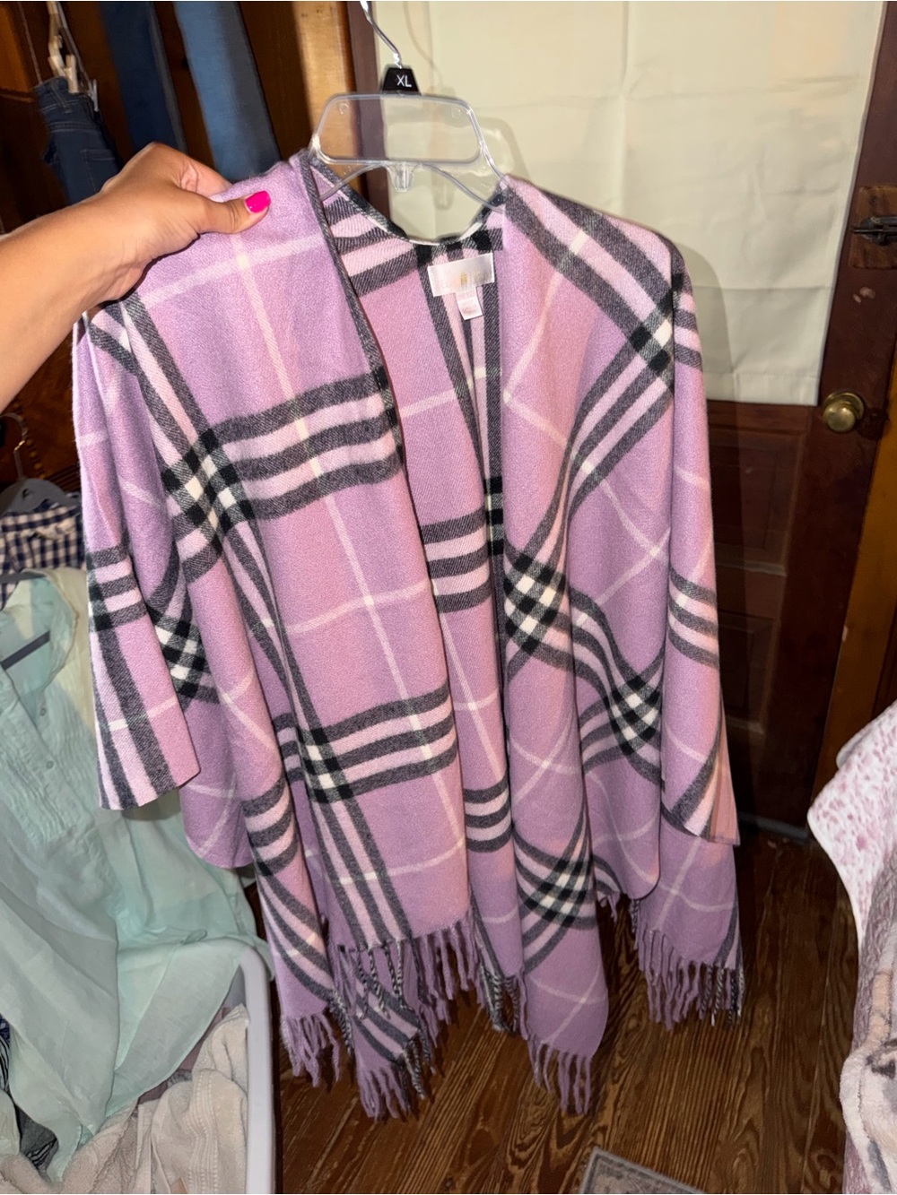 Belle by Kim Gravel Purple and Gray Plaid Women's Cardigan Sweater